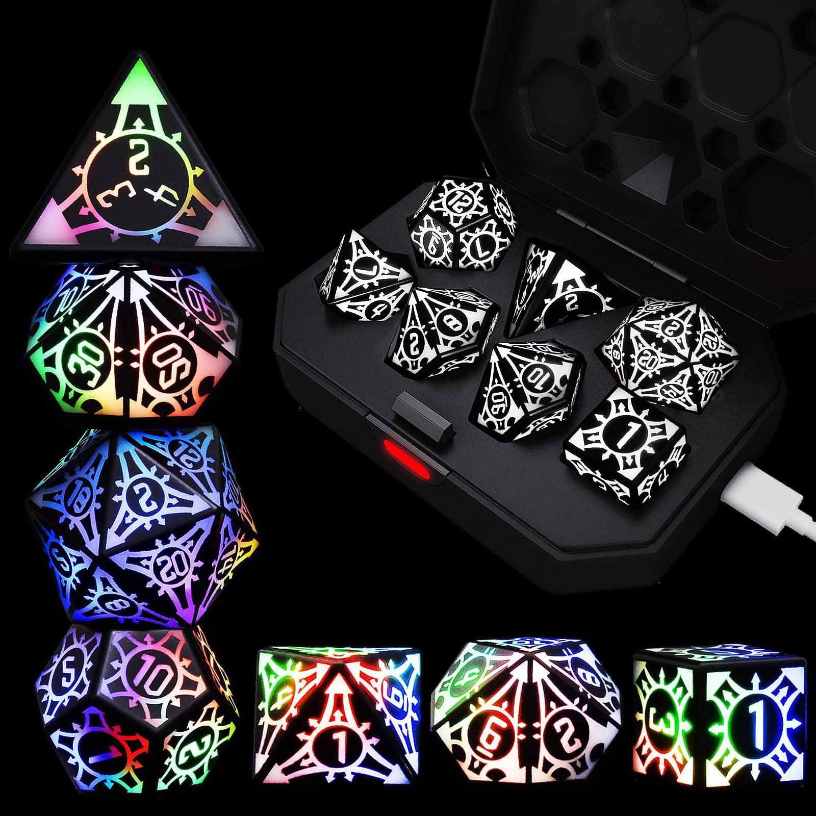 Set van 7 Glow in the Dark Polyhedral Dobbelstenen (7 Die in Set) | Rollenspel Dobbelstenen | D4, D6, D8, D10, D%, D12 en D20 (Aqua Set van 7 Glow in the Dark Polyhedral Dobbelstenen (7 Die in Set) | Rollenspel Dobbelstenen | D4, D6, D8, D10, D%, D12 en D20 (Aqua