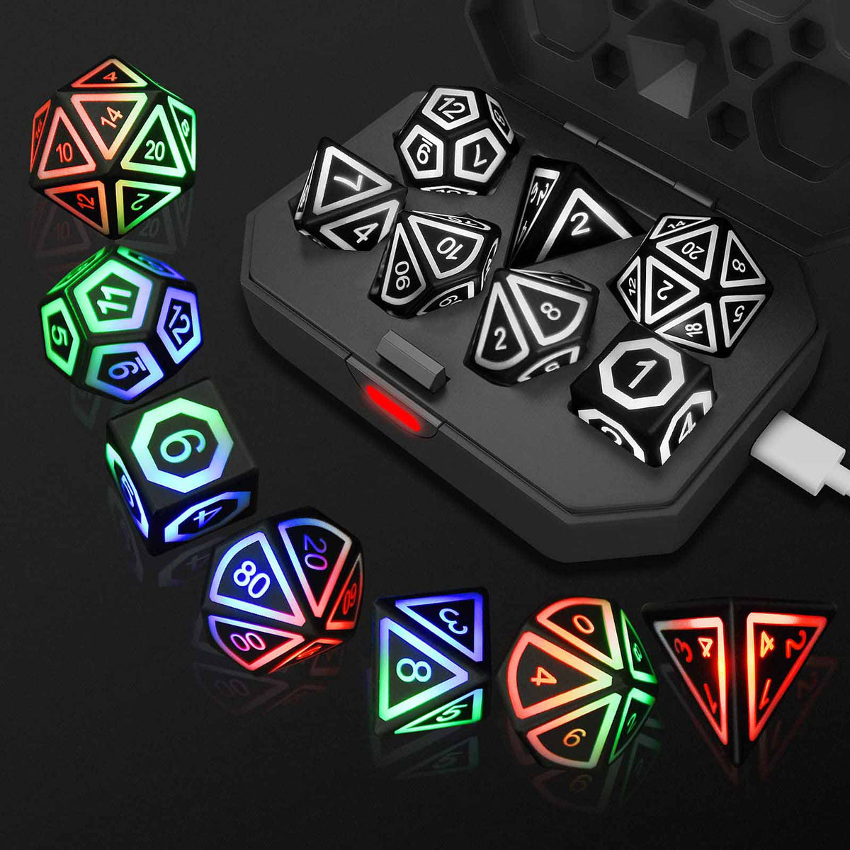 Polyhedral LED DND Dice Set with Charging Box Light Up Dice for D&D ...