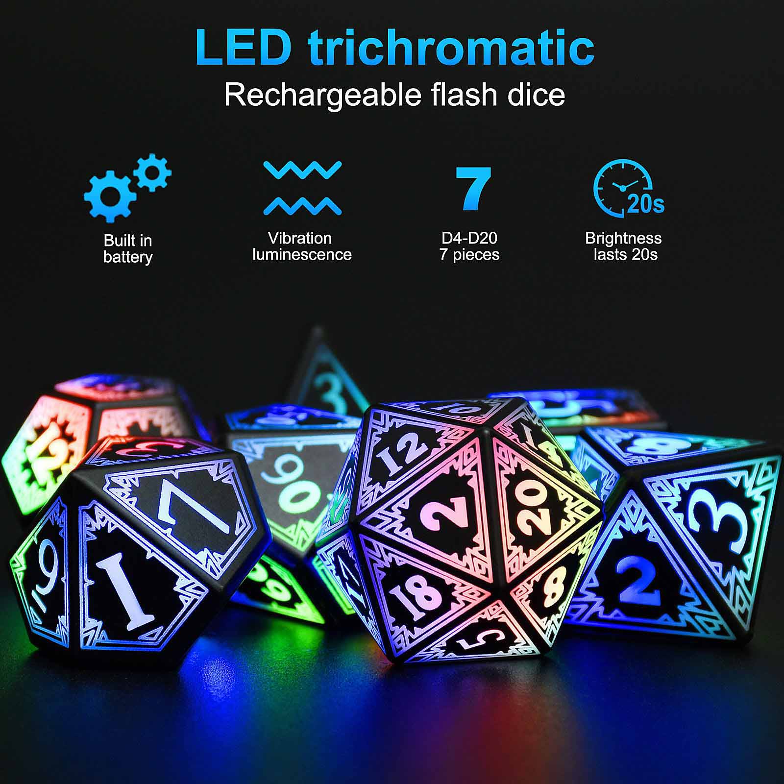 Rpg Dice Loop Light up LED Dice Set Dungeons and Dragons Role Playing Dice Tabletop ...