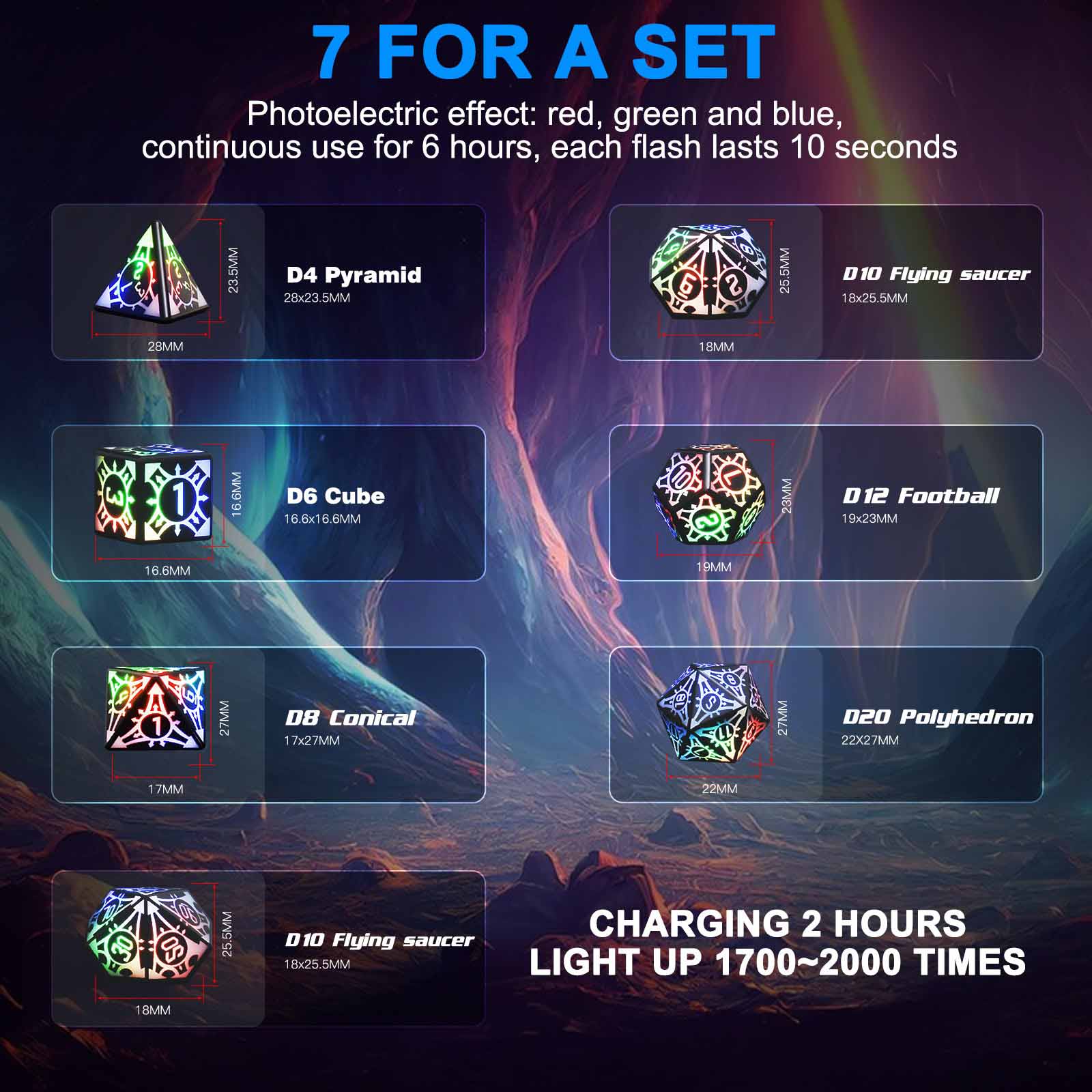 Colored Light LED Dice Set for Tabletop MTG Pathfinder Role Playing ...