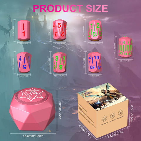 7Pcs Pink RPG Role Playing Game Dice, D&D Dice Glow in The Dark Dice ...