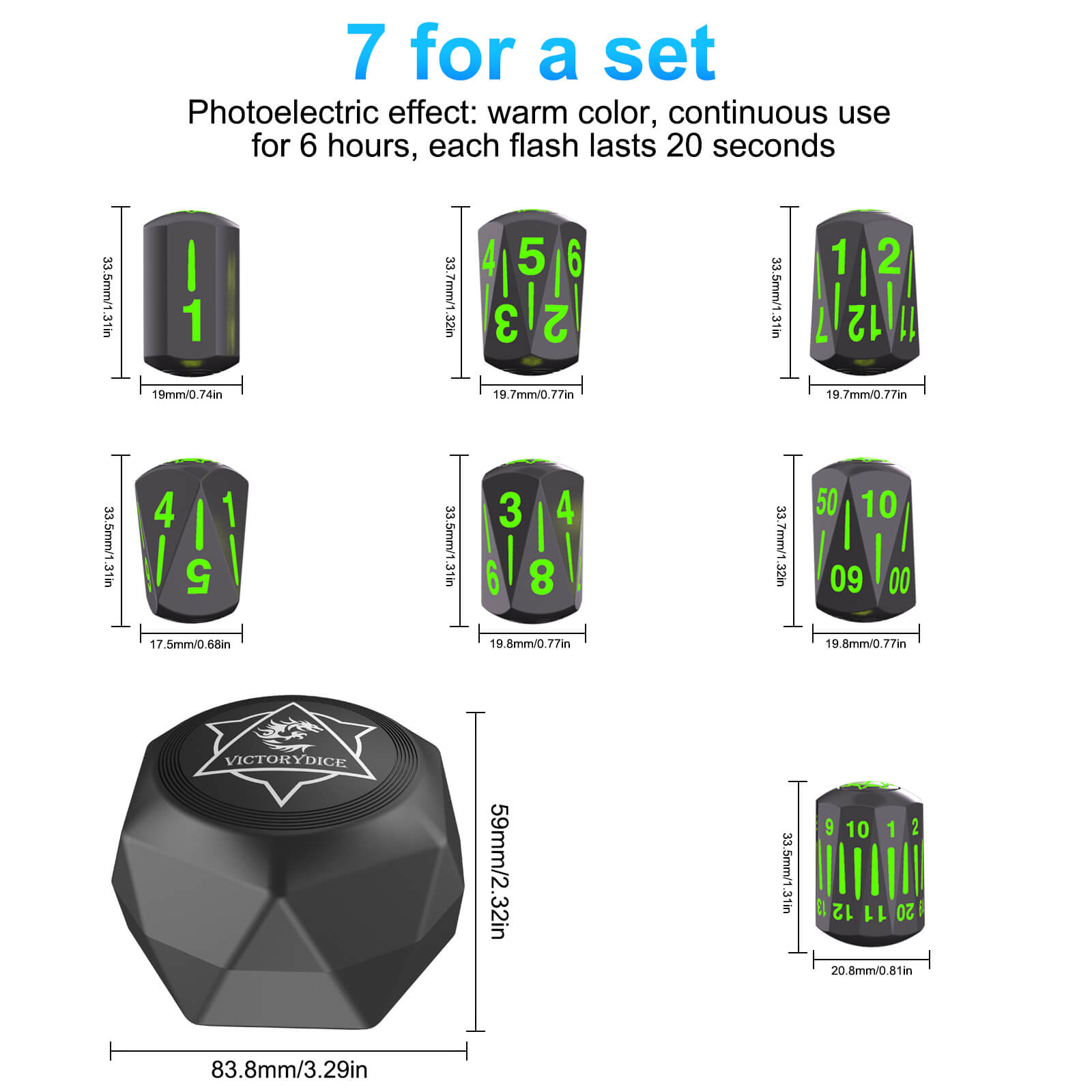 Electronic DND Dice 7 PCS Glowing Silicone LED Dice with Charging Box ...
