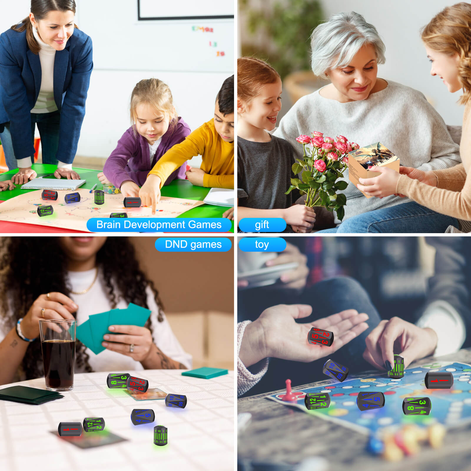 Electronic DND Dice 7 PCS Glowing Silicone LED Dice with Charging Box ...