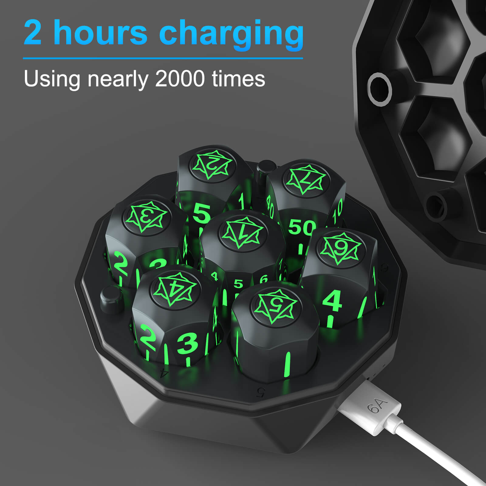 Electronic DND Dice 7 PCS Glowing Silicone LED Dice with Charging Box ...