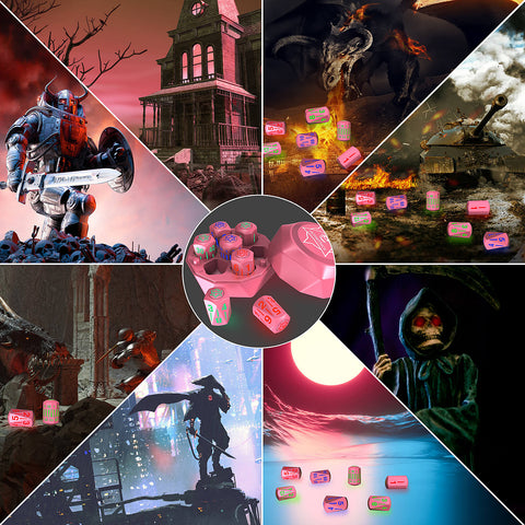 7Pcs Pink RPG Role Playing Game Dice, D&D Dice Glow in The Dark Dice ...